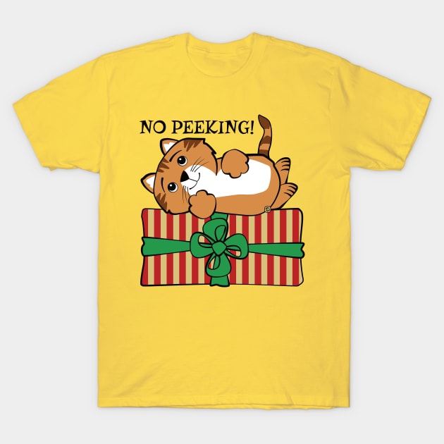 No Peeking Christmas Cat T-Shirt by Sue Cervenka